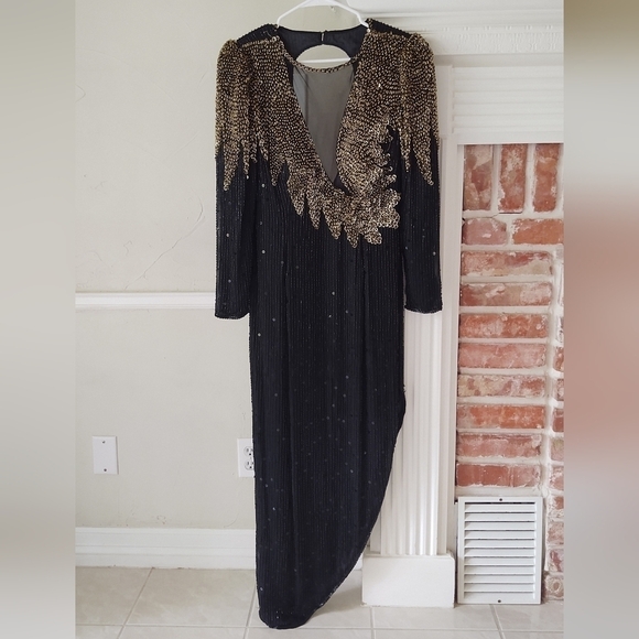 Niteline | Silk Beaded Asemetrical Formal Gown - Picture 1 of 12